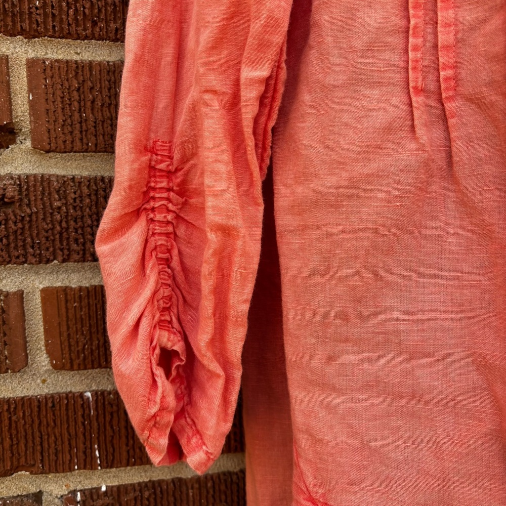 April Cornell Size S Coral Orange Linen Blend 3/4 Sleeve Hi Lo Hem Tunic Blouse - Picture 4 of 8